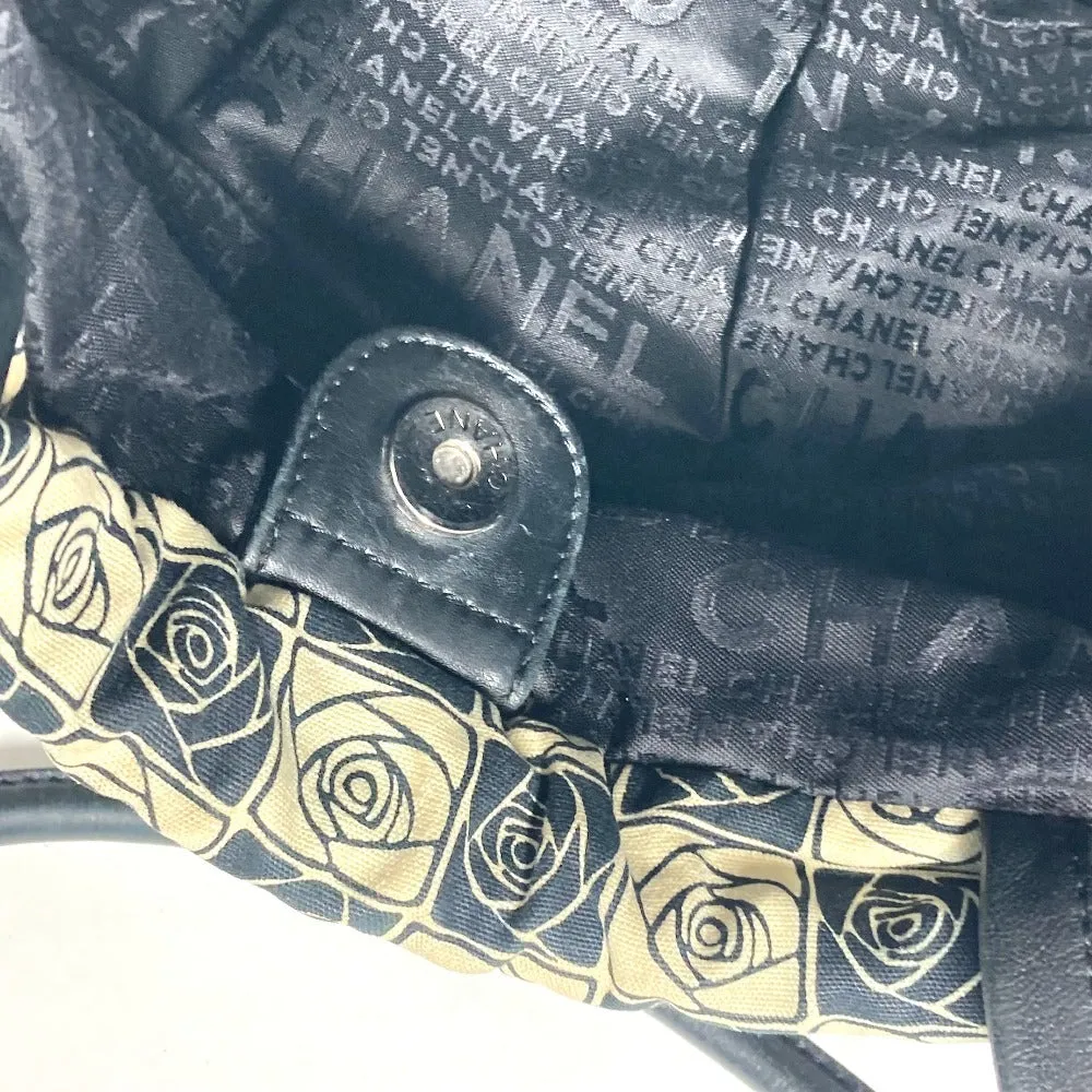 CHANEL Shoulder Bag Leather / canvas black By color Camelia