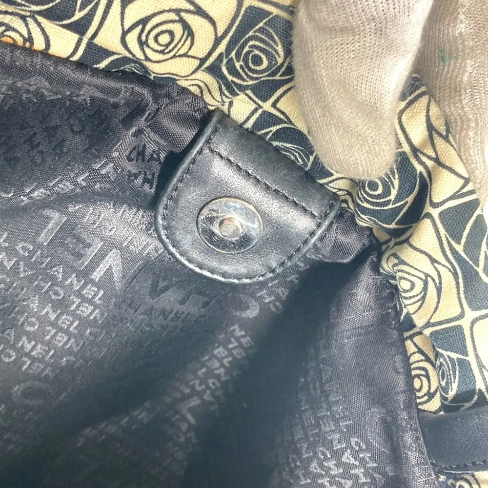 CHANEL Shoulder Bag Leather / canvas black By color Camelia