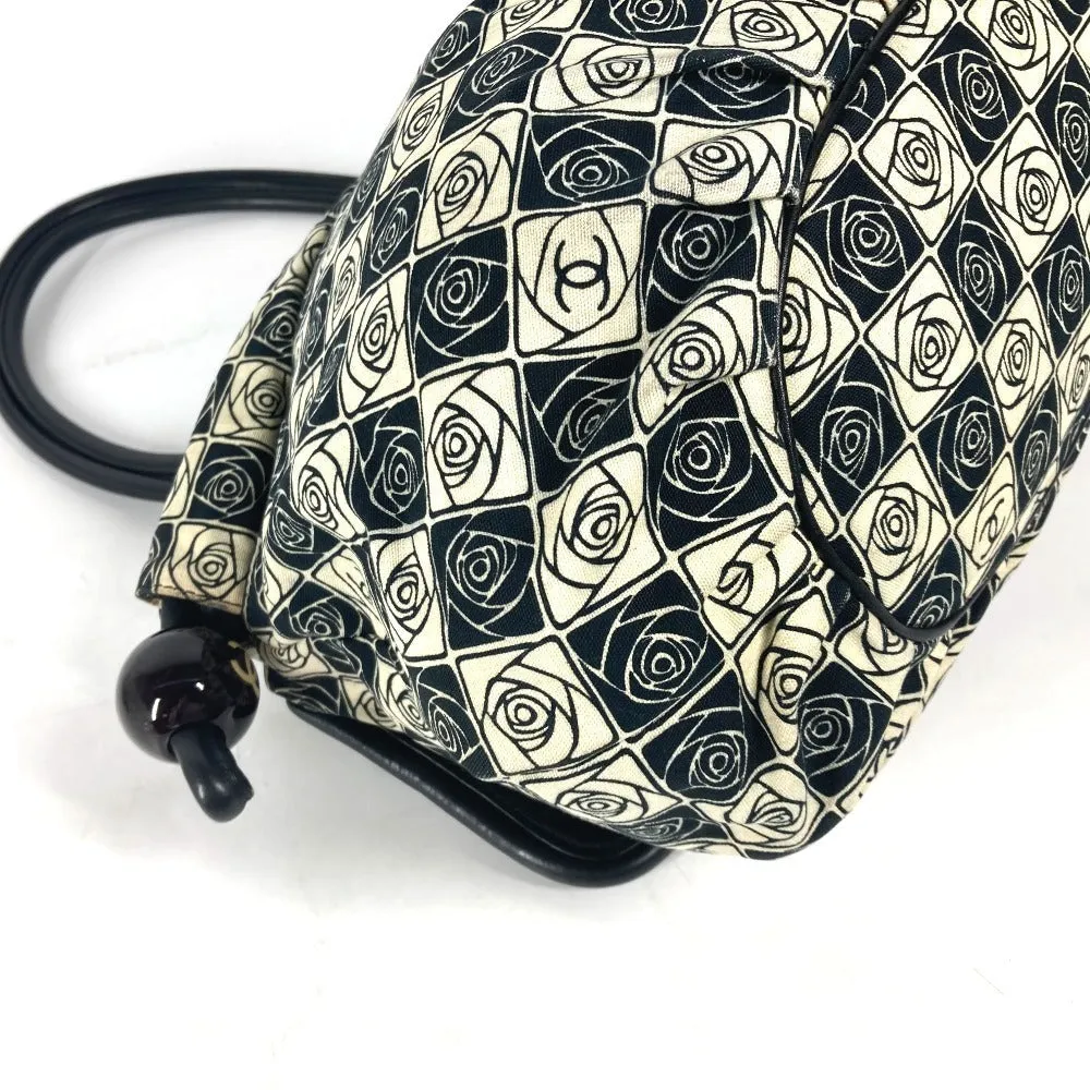 CHANEL Shoulder Bag Leather / canvas black By color Camelia