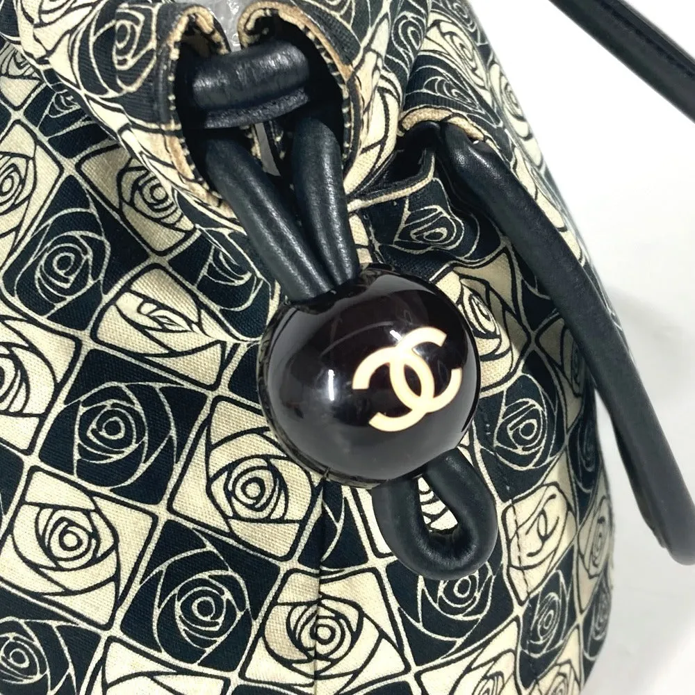 CHANEL Shoulder Bag Leather / canvas black By color Camelia