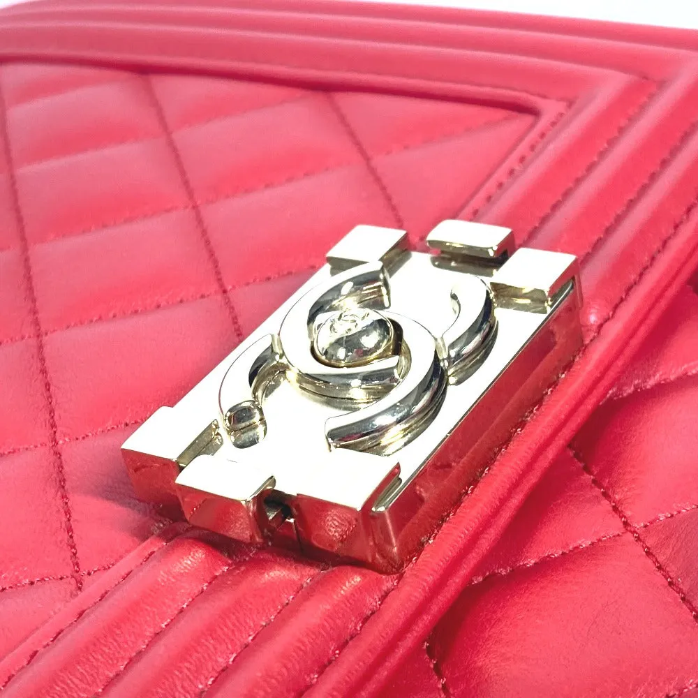 CHANEL Shoulder Bag leather Red CC COCO Mark Quilting Matelasse Vertical Boy Chanel Women Used