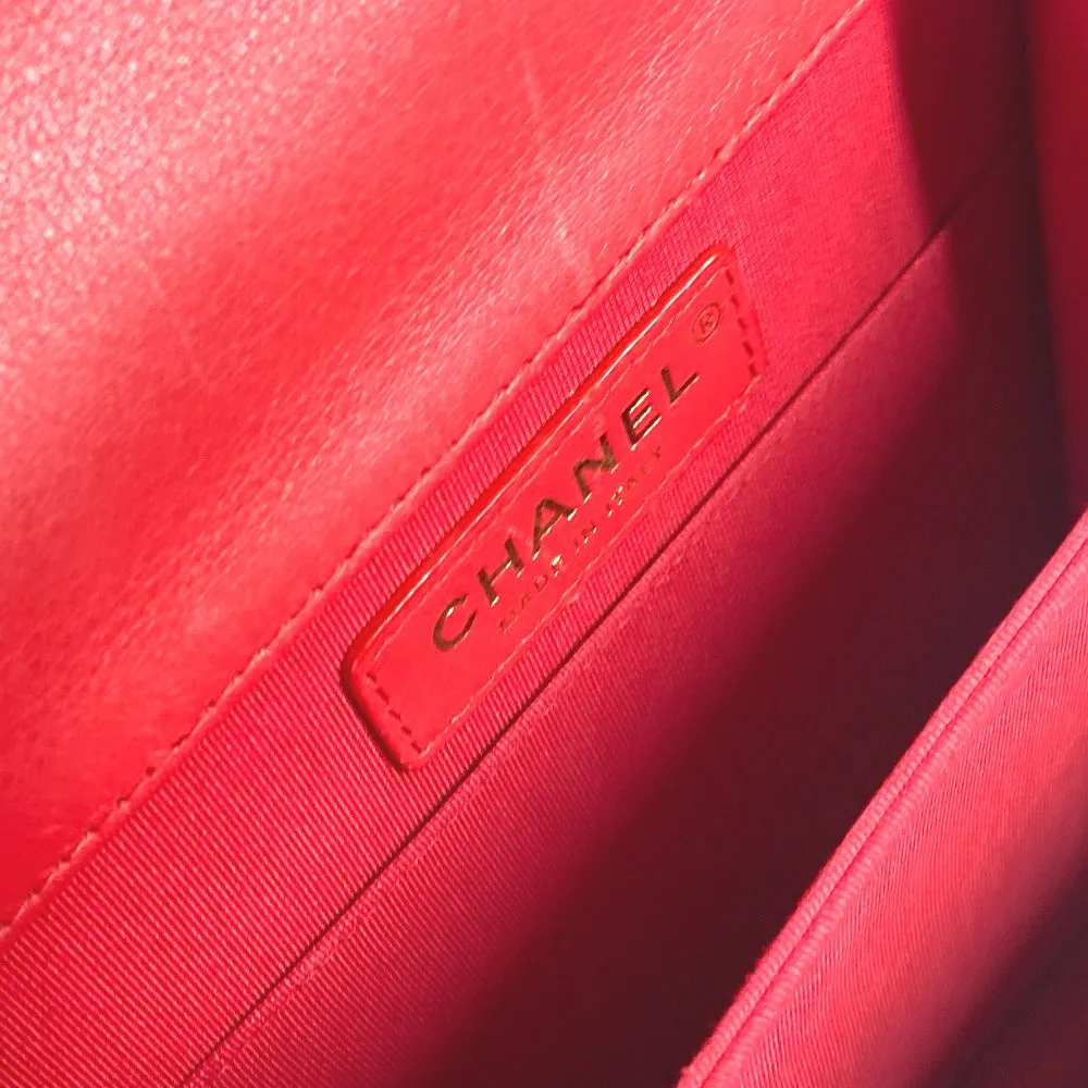 CHANEL Shoulder Bag leather Red CC COCO Mark Quilting Matelasse Vertical Boy Chanel Women Used