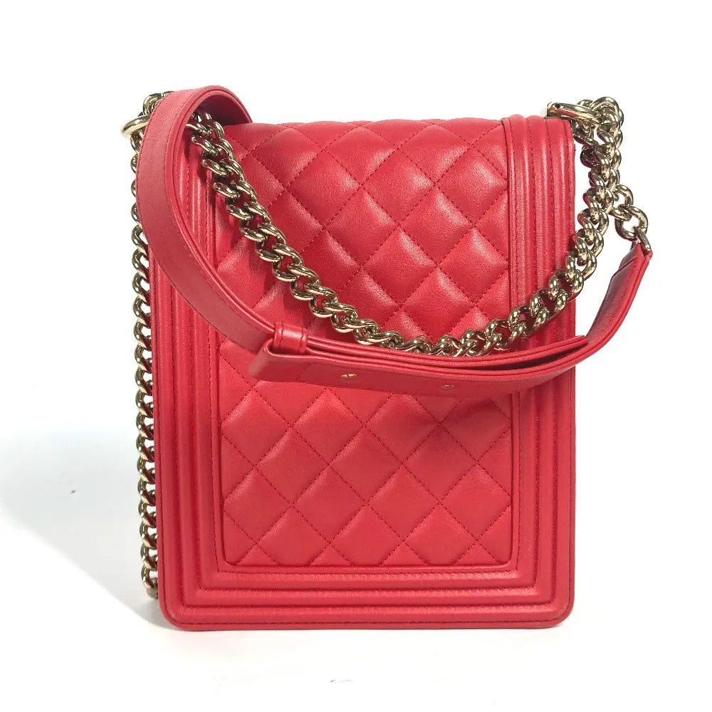 CHANEL Shoulder Bag leather Red CC COCO Mark Quilting Matelasse Vertical Boy Chanel Women Used
