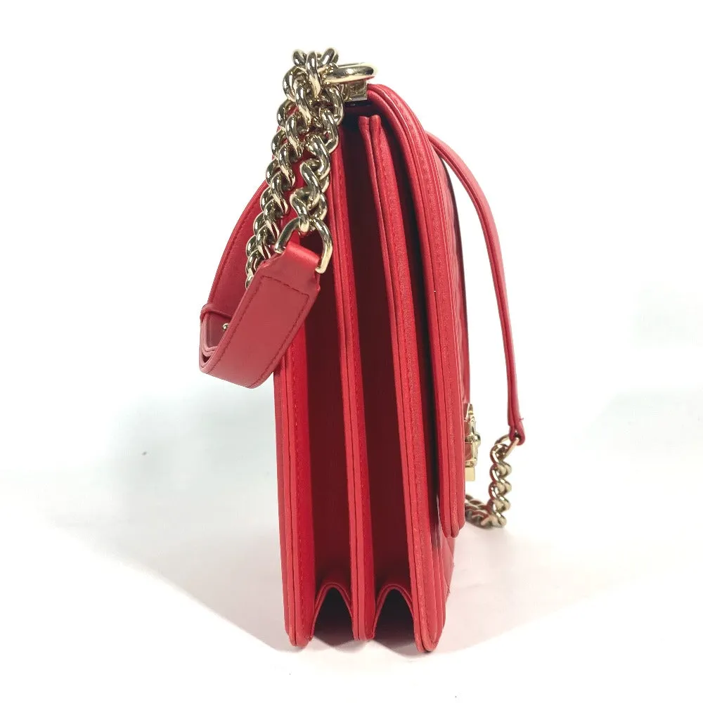 CHANEL Shoulder Bag leather Red CC COCO Mark Quilting Matelasse Vertical Boy Chanel Women Used
