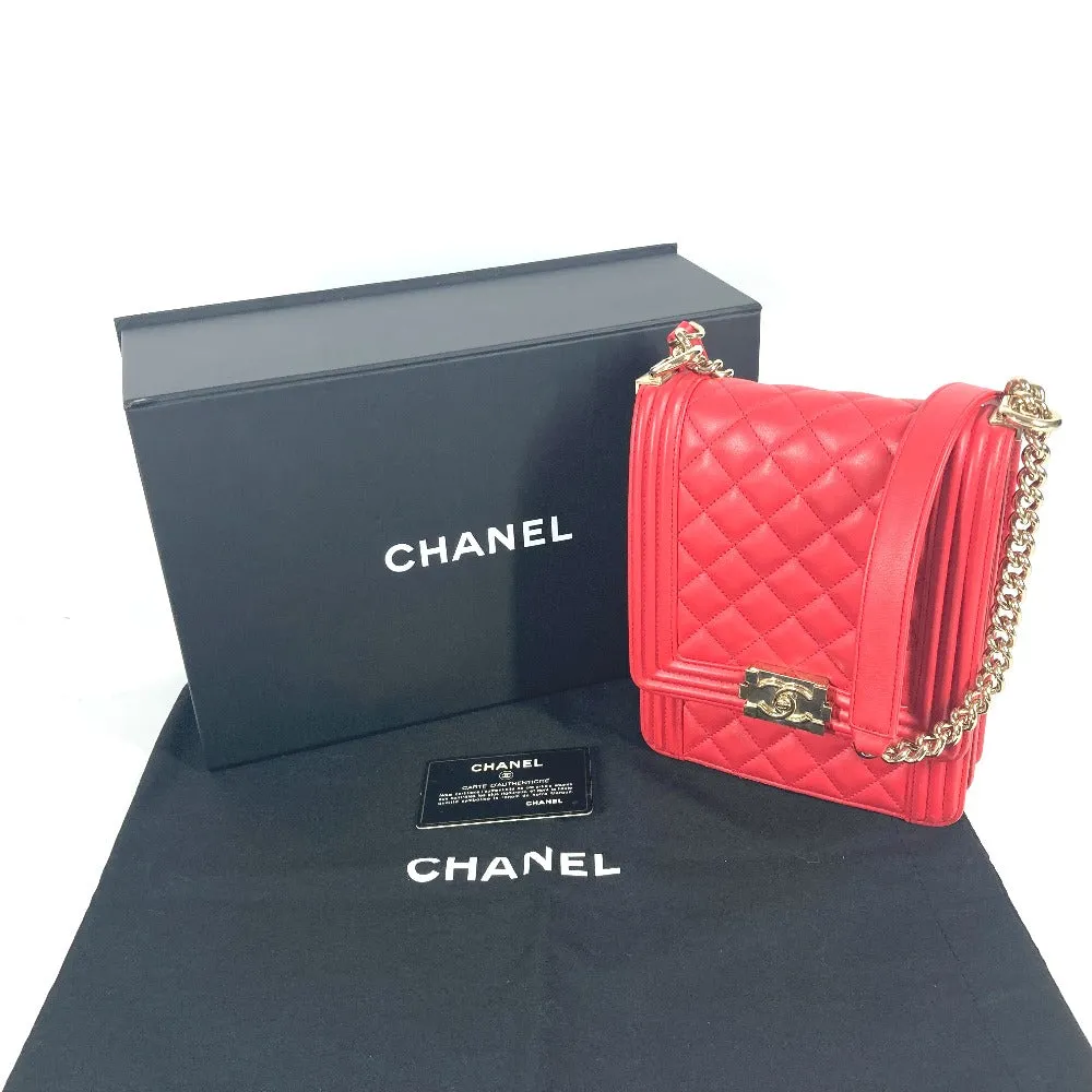 CHANEL Shoulder Bag leather Red CC COCO Mark Quilting Matelasse Vertical Boy Chanel Women Used