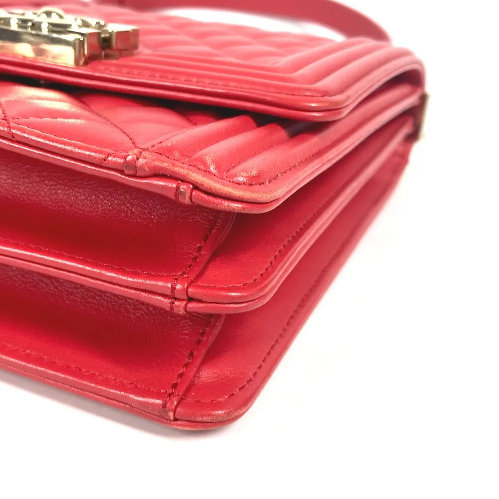 CHANEL Shoulder Bag leather Red CC COCO Mark Quilting Matelasse Vertical Boy Chanel Women Used