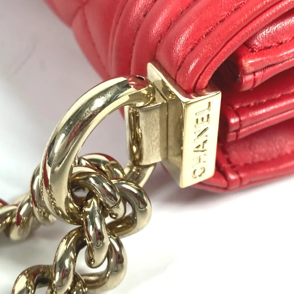 CHANEL Shoulder Bag leather Red CC COCO Mark Quilting Matelasse Vertical Boy Chanel Women Used