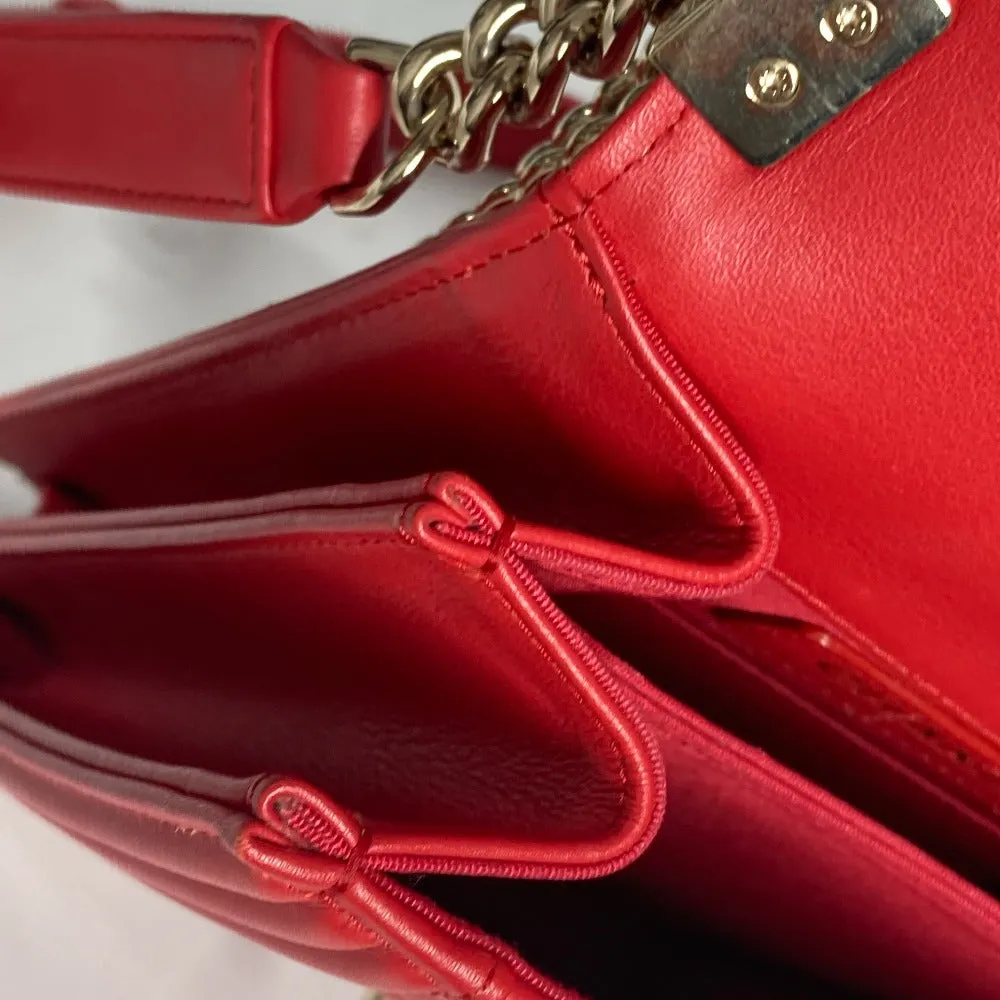 CHANEL Shoulder Bag leather Red CC COCO Mark Quilting Matelasse Vertical Boy Chanel Women Used