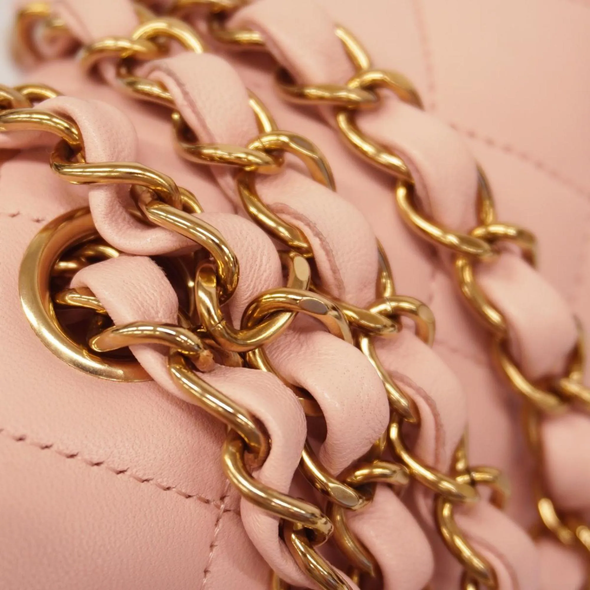 Chanel Shoulder Bag Matelasse W Flap Chain Lambskin Pink Champagne Women's