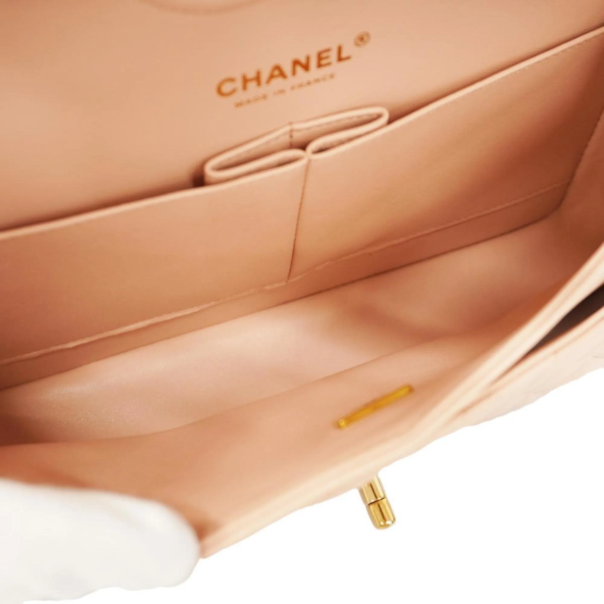Chanel Shoulder Bag Matelasse W Flap Chain Lambskin Pink Champagne Women's