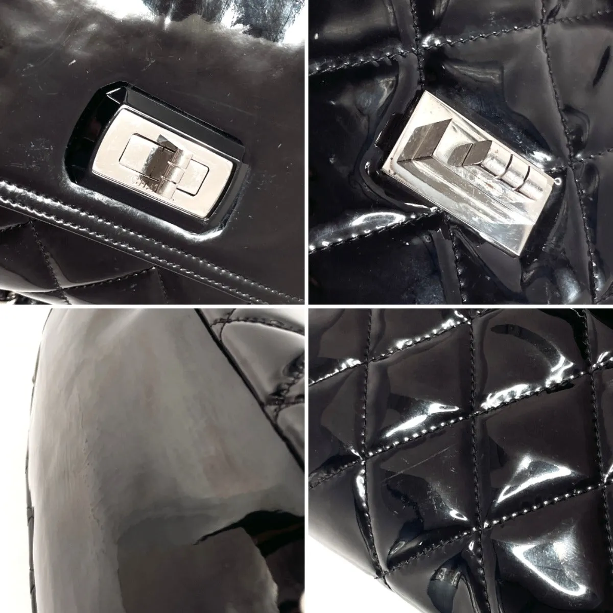 CHANEL Shoulder Bag Patent leather black ChainShoulder Matrasse
