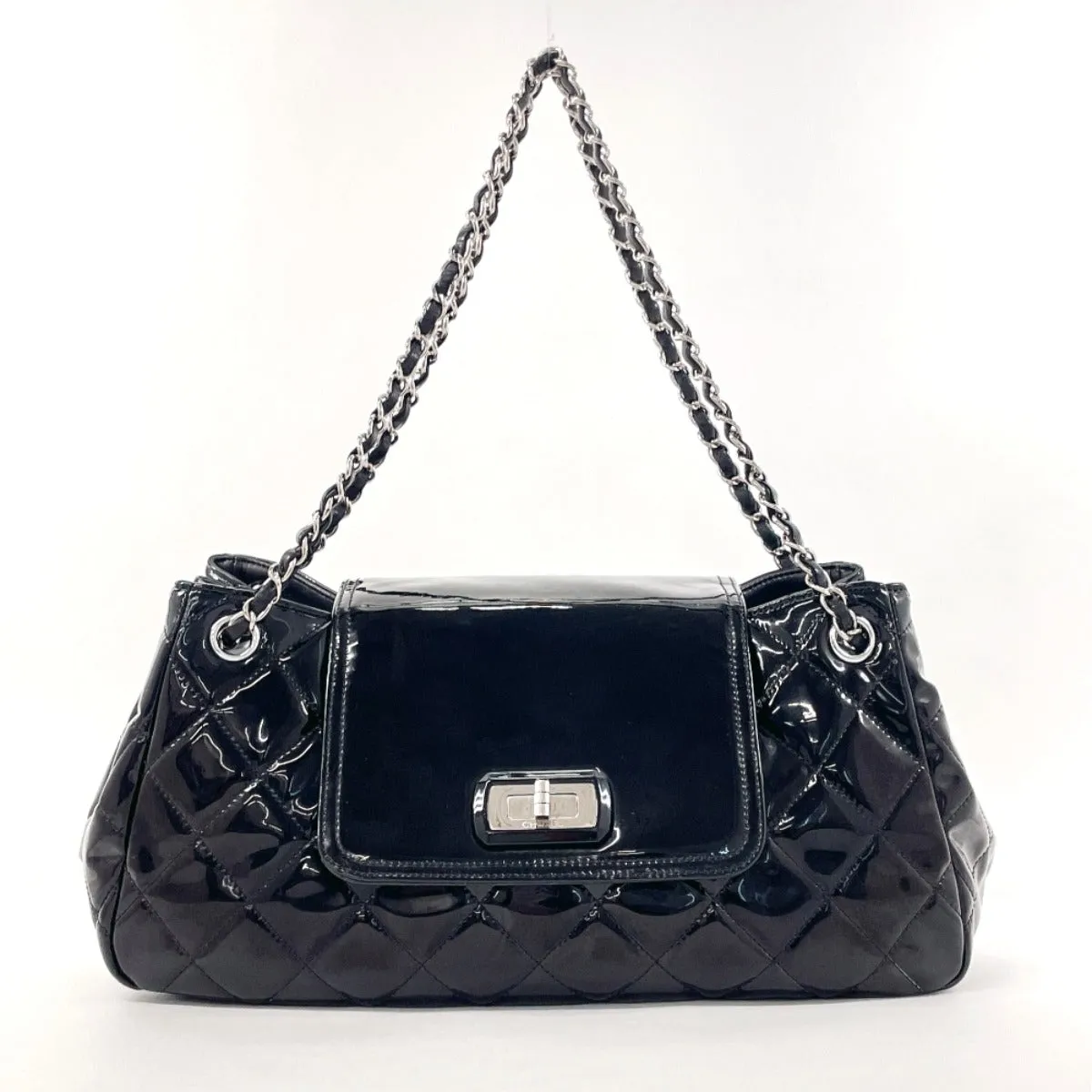 CHANEL Shoulder Bag Patent leather black ChainShoulder Matrasse