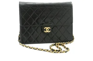 CHANEL Small Chain Shoulder Bag Clutch Black Quilted Flap Lambskin