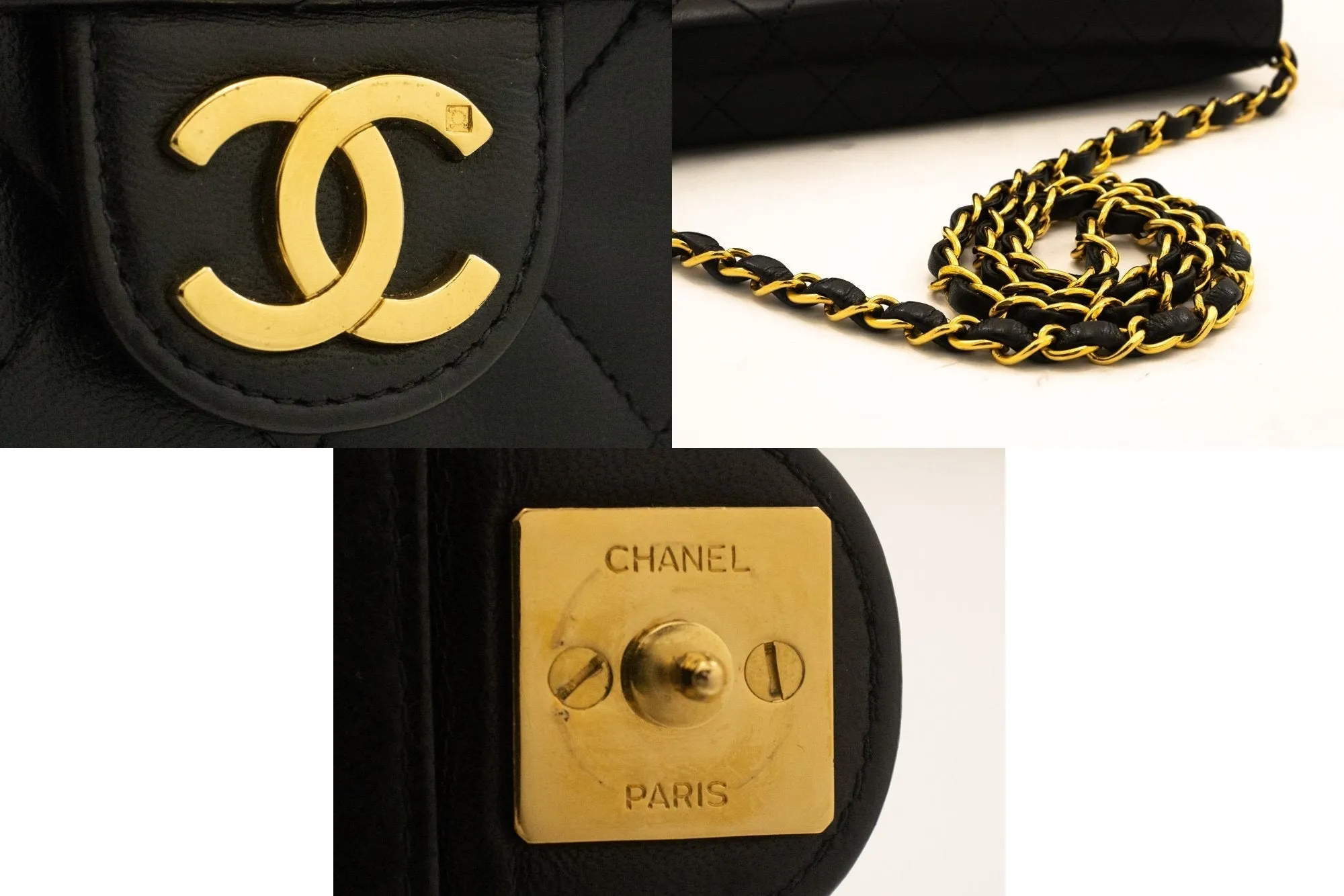 CHANEL Small Chain Shoulder Bag Clutch Black Quilted Flap Lambskin