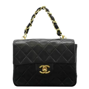 CHANEL Square Mini Flap Quilted Leather Chain Shoulder Bag Black