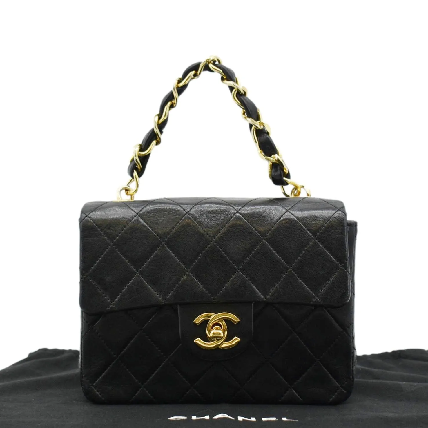 CHANEL Square Mini Flap Quilted Leather Chain Shoulder Bag Black