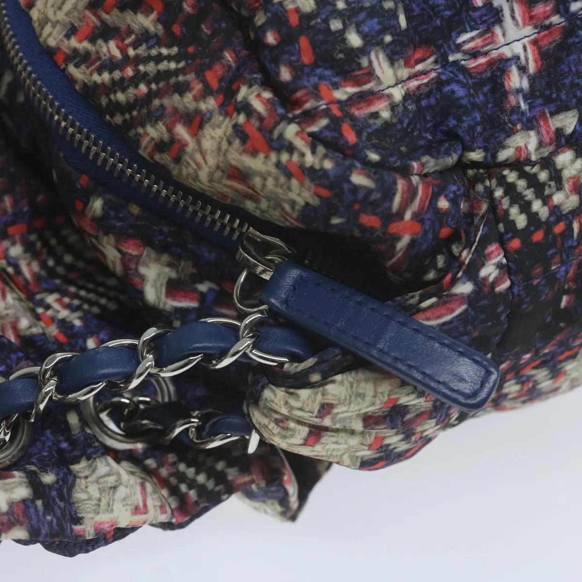 CHANEL Turn Lock Chain Shoulder Bag Nylon Navy White CC Auth 65724A