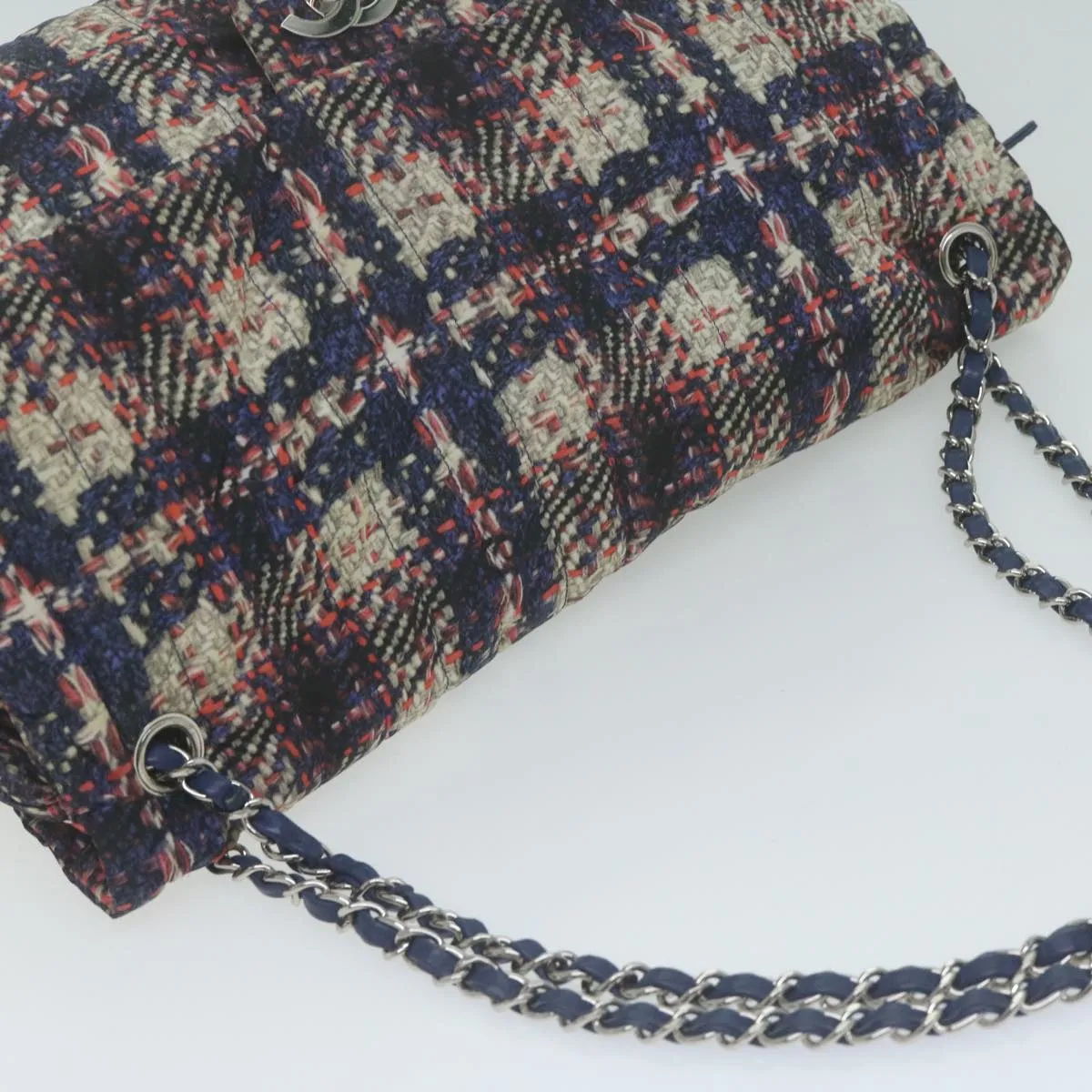 CHANEL Turn Lock Chain Shoulder Bag Nylon Navy White CC Auth 65724A