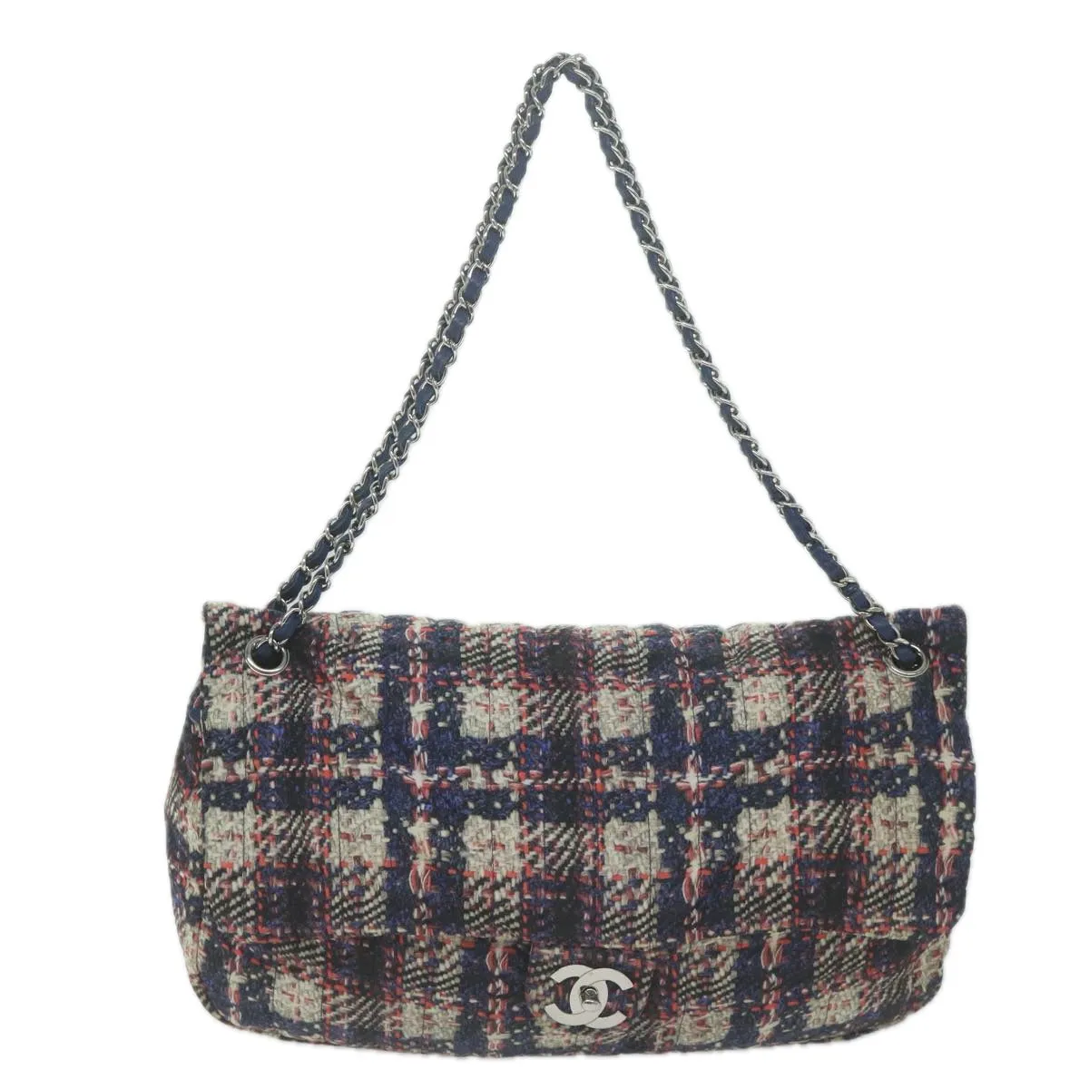CHANEL Turn Lock Chain Shoulder Bag Nylon Navy White CC Auth 65724A