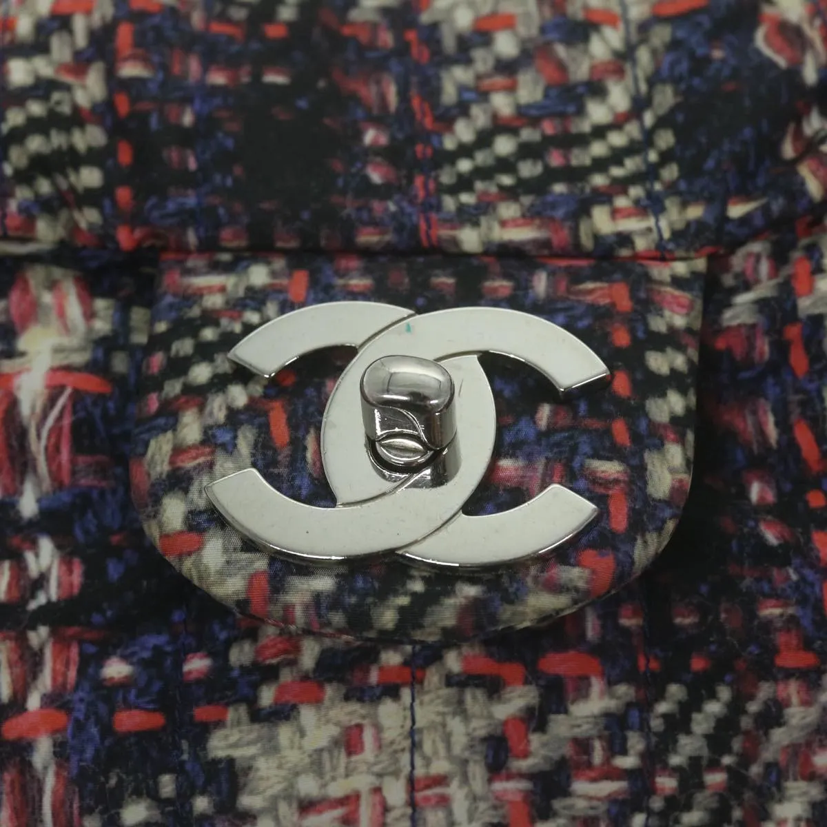 CHANEL Turn Lock Chain Shoulder Bag Nylon Navy White CC Auth 65724A