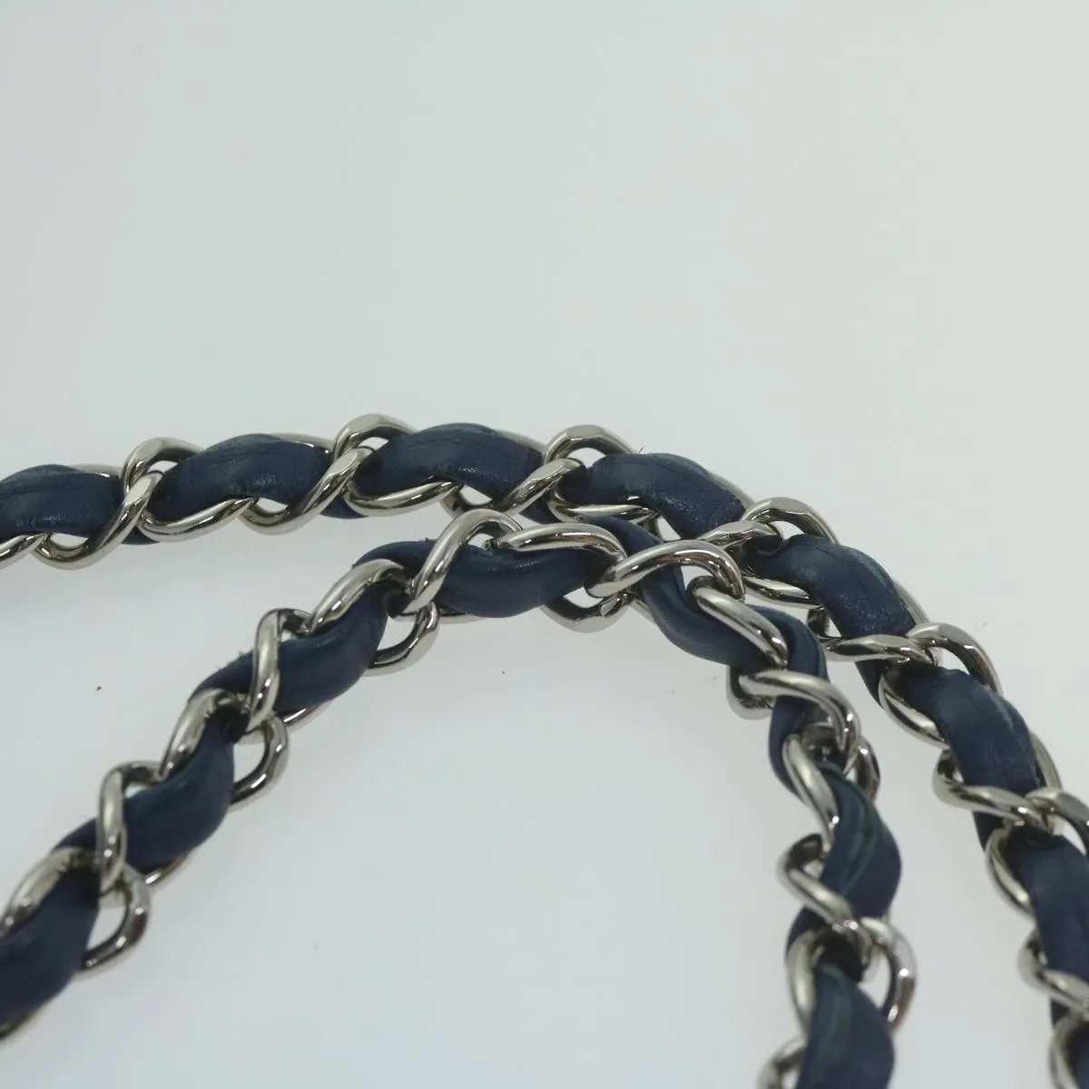 CHANEL Turn Lock Chain Shoulder Bag Nylon Navy White CC Auth 65724A