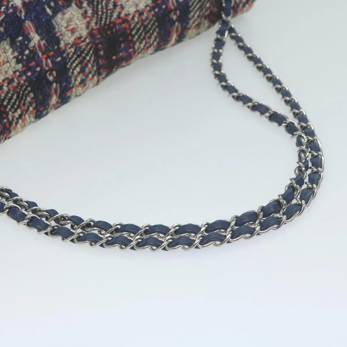 CHANEL Turn Lock Chain Shoulder Bag Nylon Navy White CC Auth 65724A