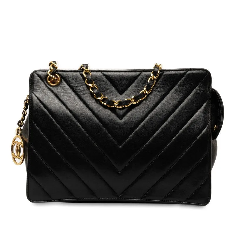 Chanel V Stitch Circus Cochrane  Chain Shoulder Bag Black Lambskin  CHANEL