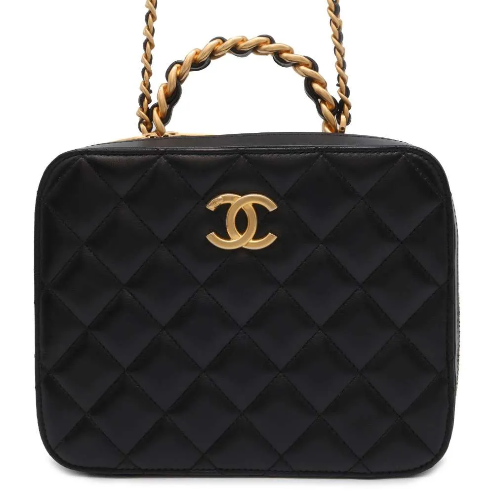 CHANEL Vanity Top Handle ChainShoulder Bag Black AS3319 Lambskin