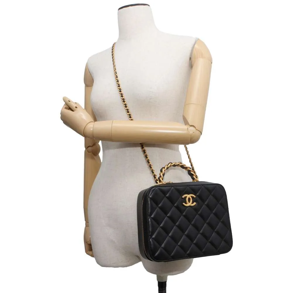 CHANEL Vanity Top Handle ChainShoulder Bag Black AS3319 Lambskin