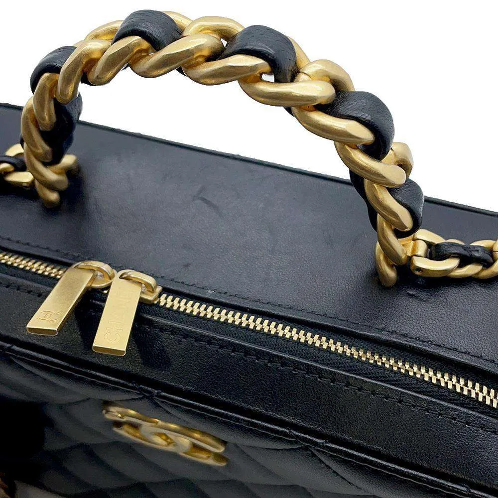 CHANEL Vanity Top Handle ChainShoulder Bag Black AS3319 Lambskin