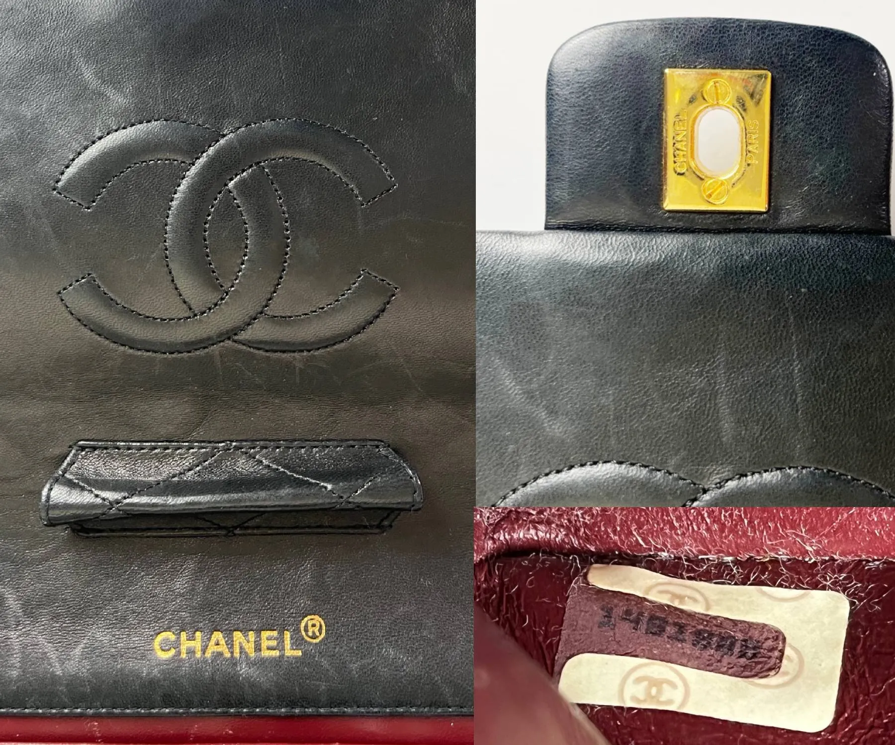 CHANEL Vintage RARE Classic Flap Black Wallet Shoulder Bag Set