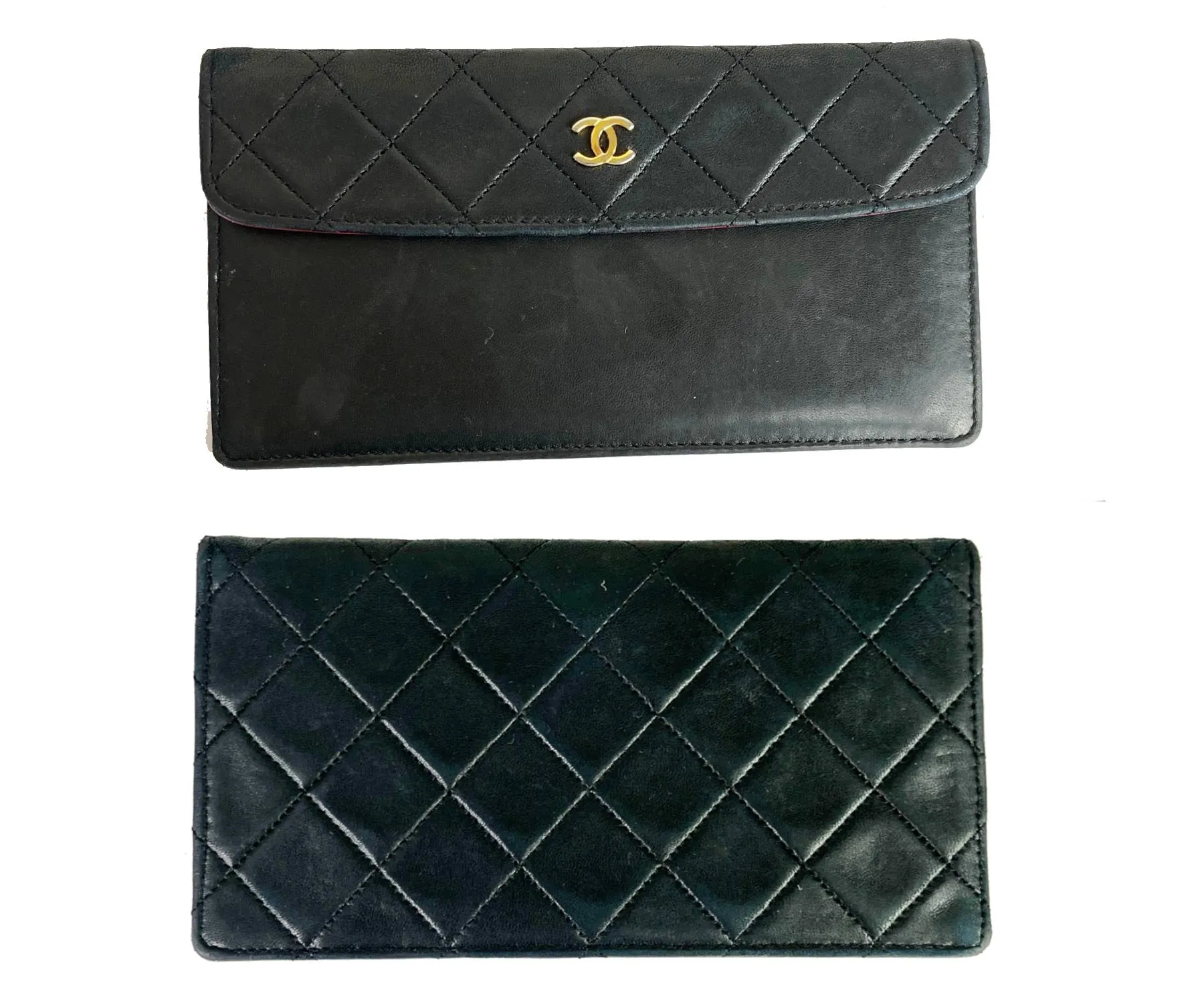 CHANEL Vintage RARE Classic Flap Black Wallet Shoulder Bag Set
