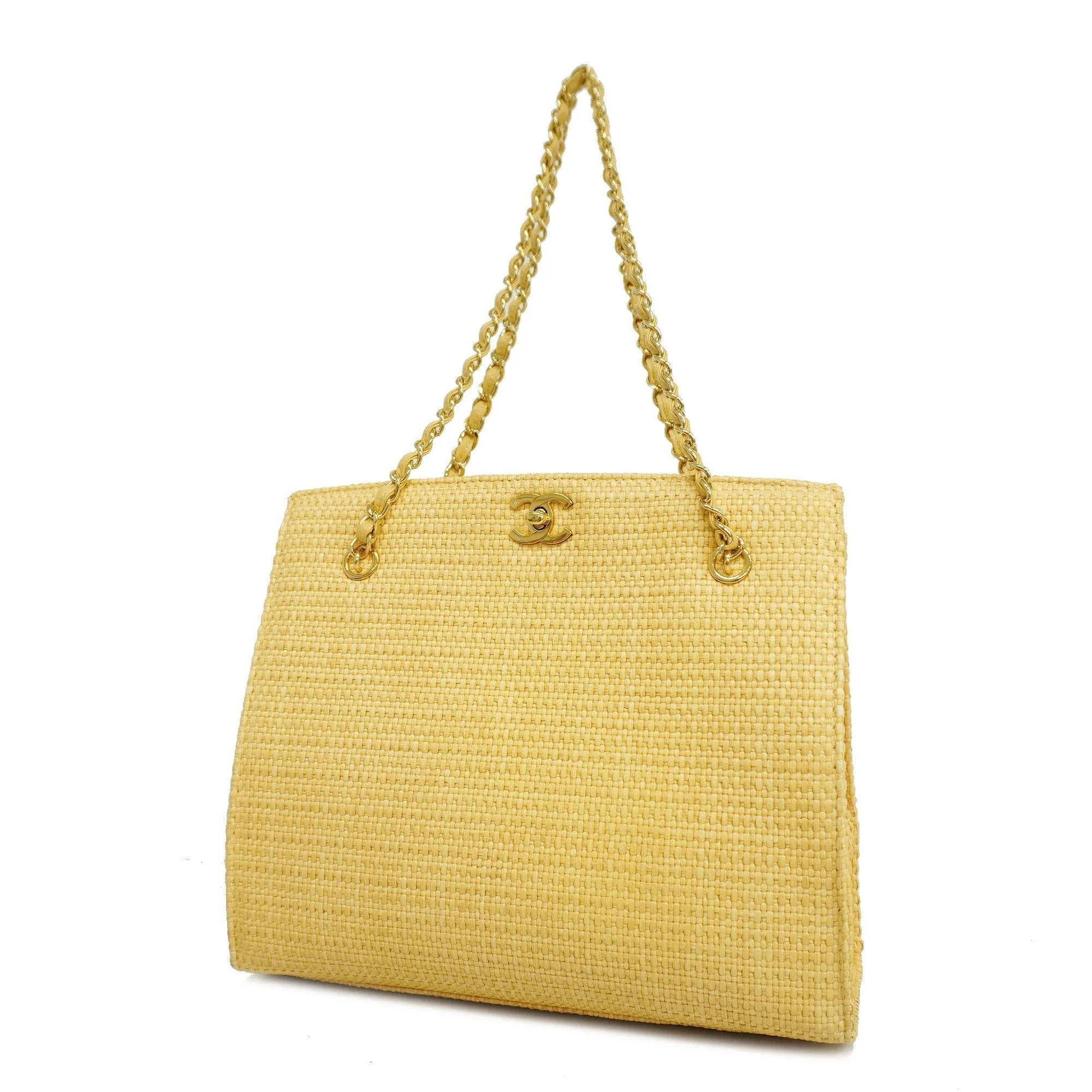 Chanel[3cc2368] Auth  HandBag Chain Shoulder Straw Beige Gold metal