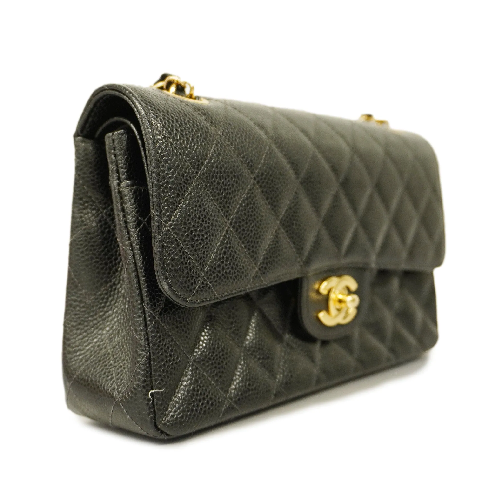 ChanelAuth  Big Matelasse W Flap W Chain Women's Caviar Leather Shoulder Bag