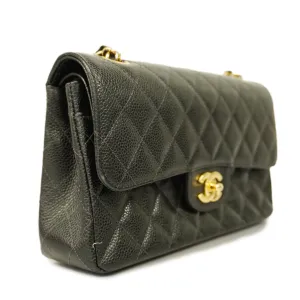 ChanelAuth  Big Matelasse W Flap W Chain Women's Caviar Leather Shoulder Bag