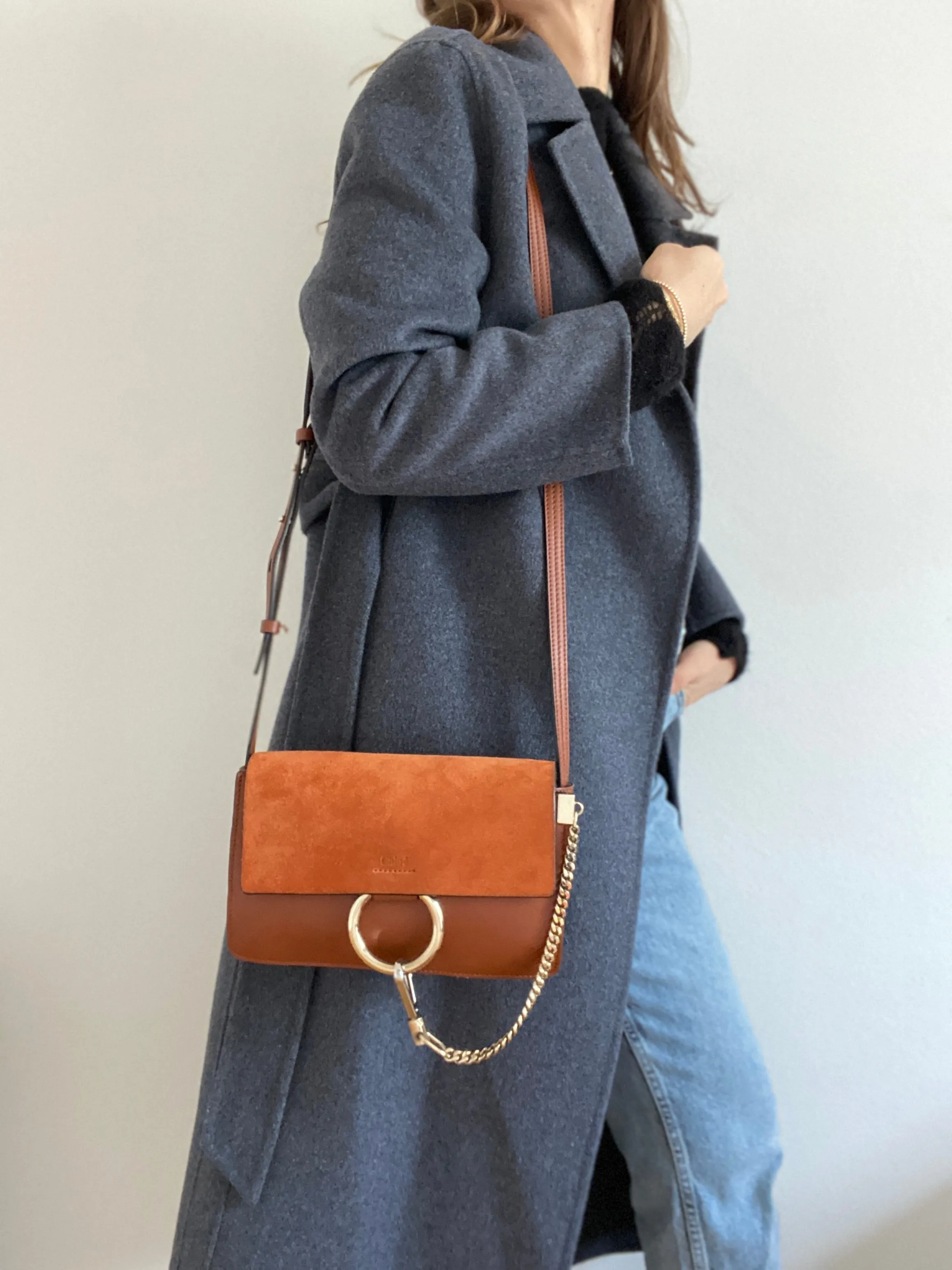 Chlo?? Faye small leather and suede shoulder bag in Tan