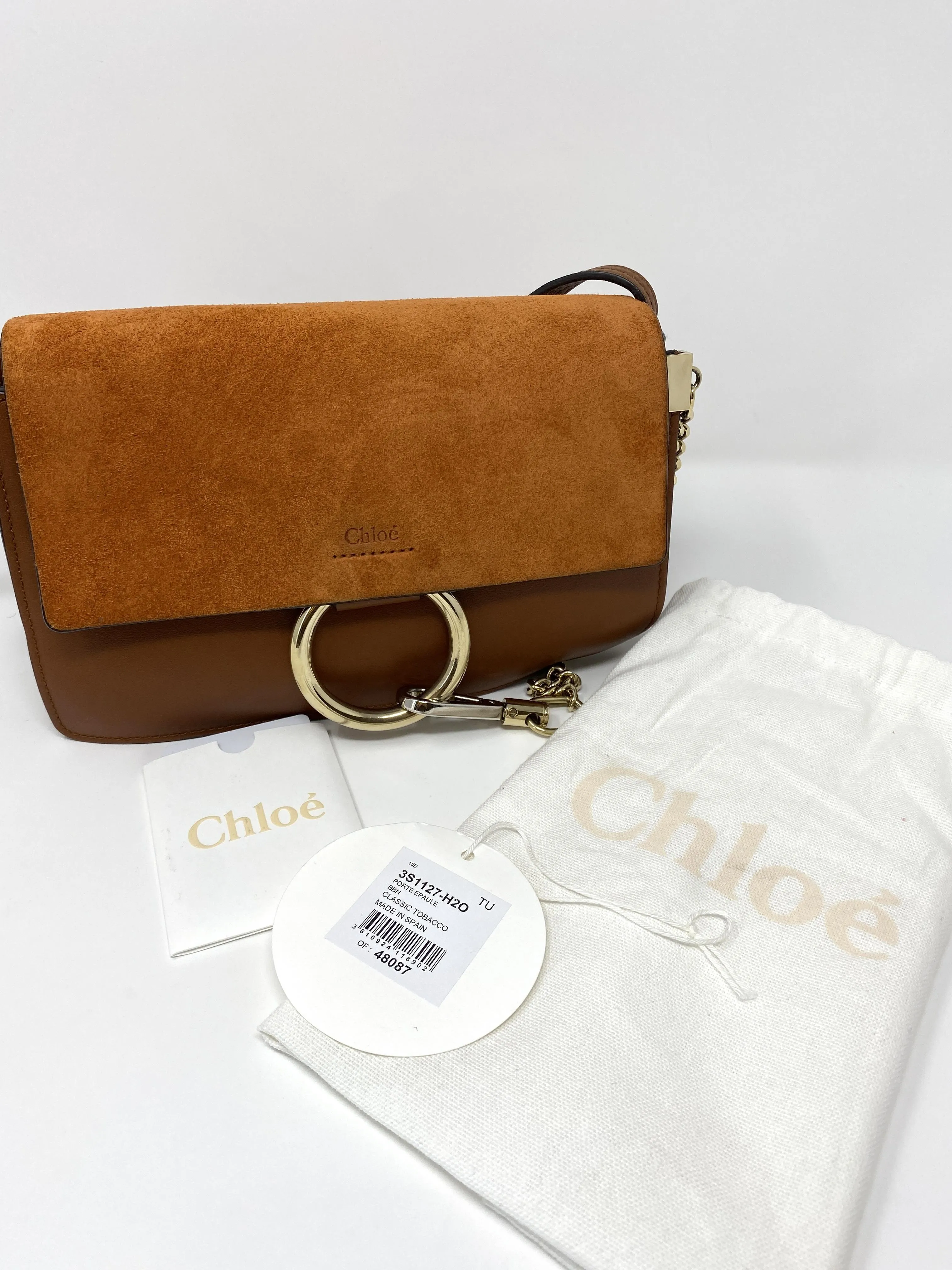 Chlo?? Faye small leather and suede shoulder bag in Tan