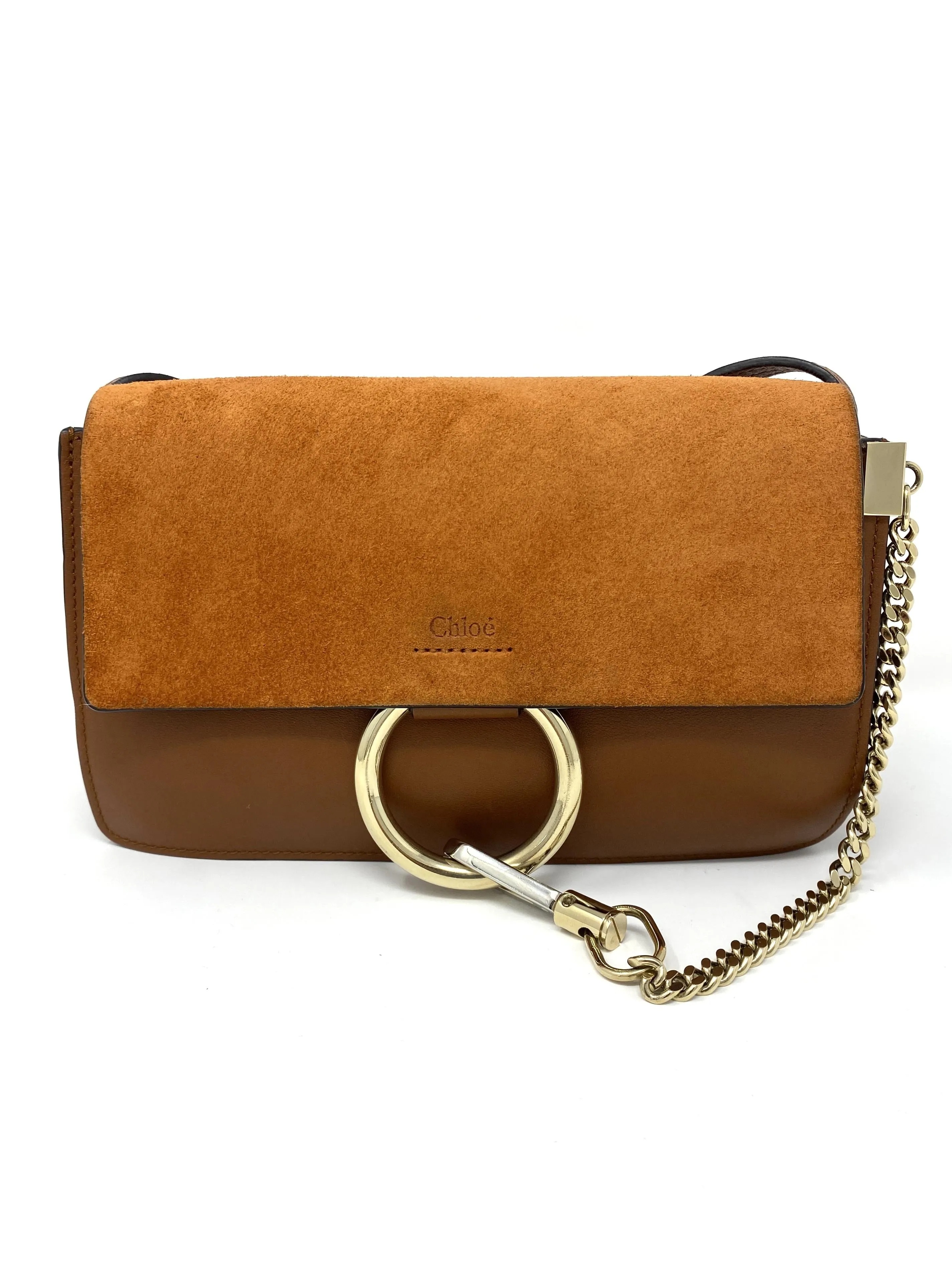 Chlo?? Faye small leather and suede shoulder bag in Tan