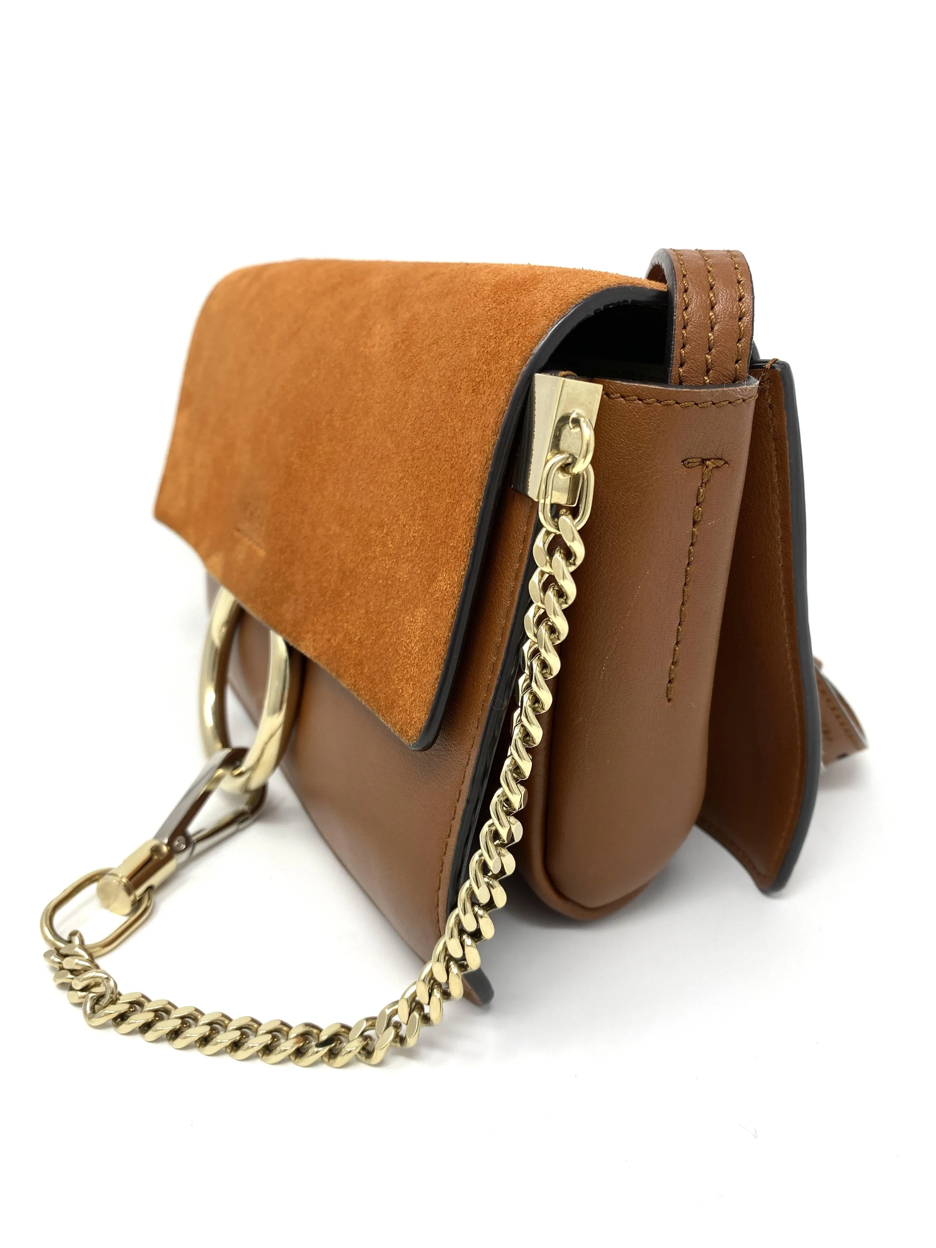 Chlo?? Faye small leather and suede shoulder bag in Tan