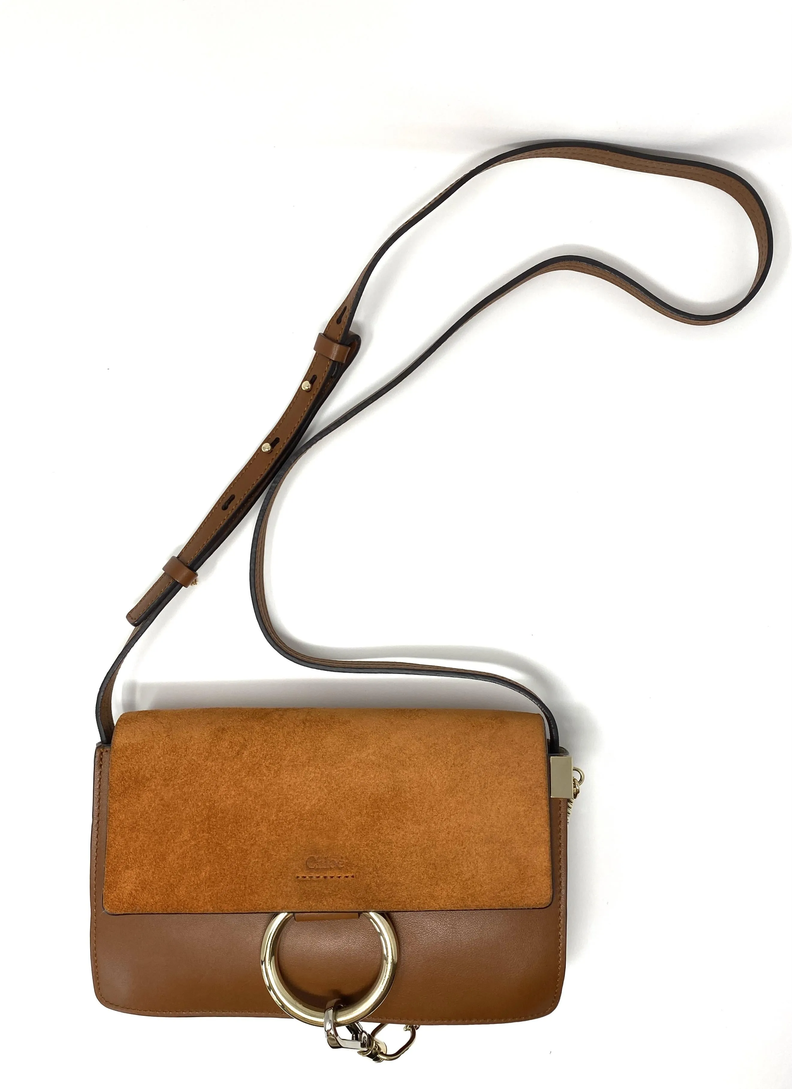 Chlo?? Faye small leather and suede shoulder bag in Tan