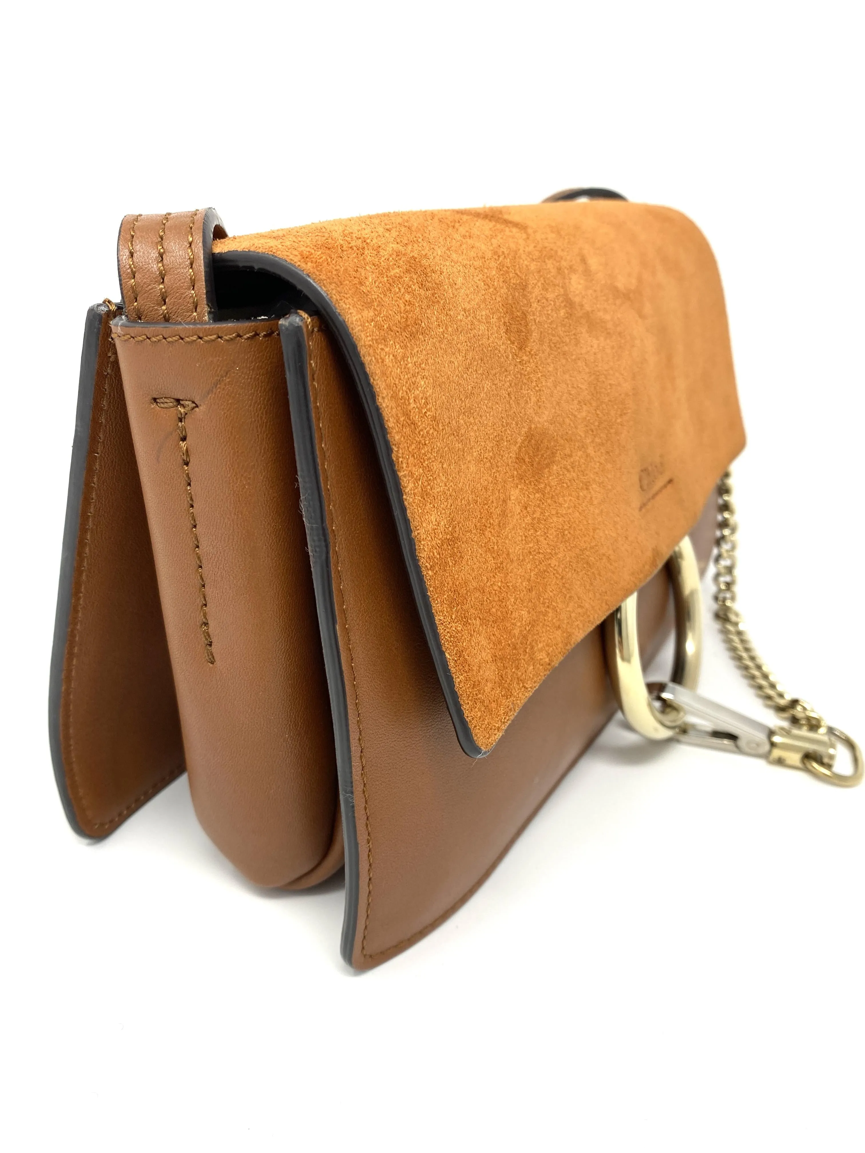 Chlo?? Faye small leather and suede shoulder bag in Tan