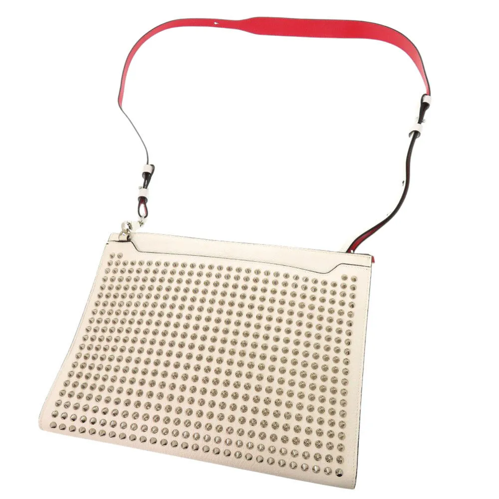 Christian Louboutin Shoulder Bag leather white Sky Pouch Spike Studs
