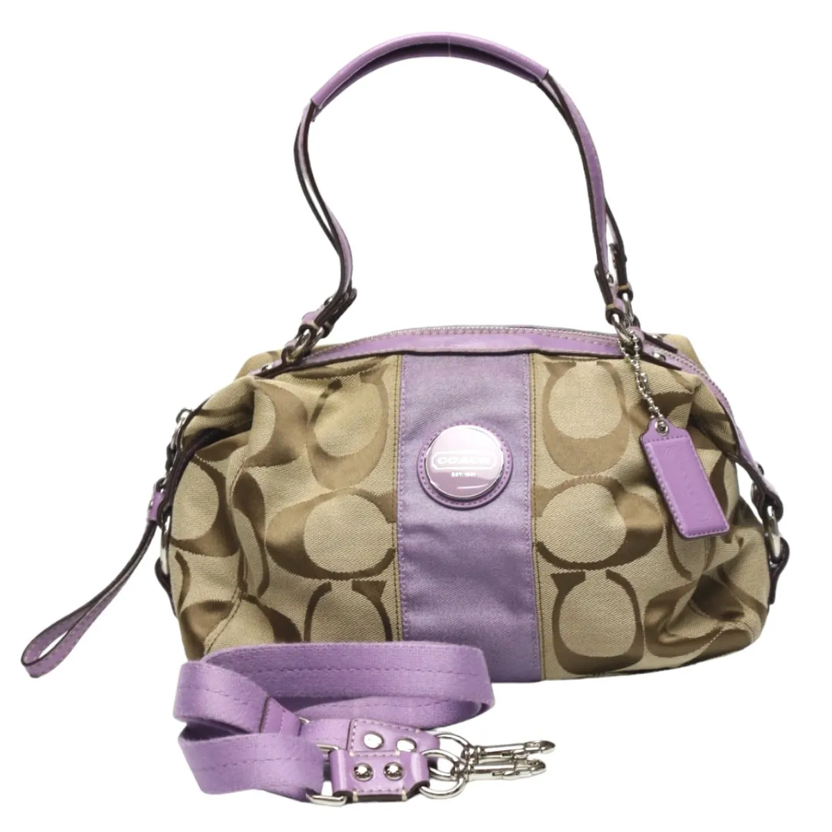 COACH Shoulder Bag F17432 leather Khaki x purple 2WAY Big signature Crossbody Women Used