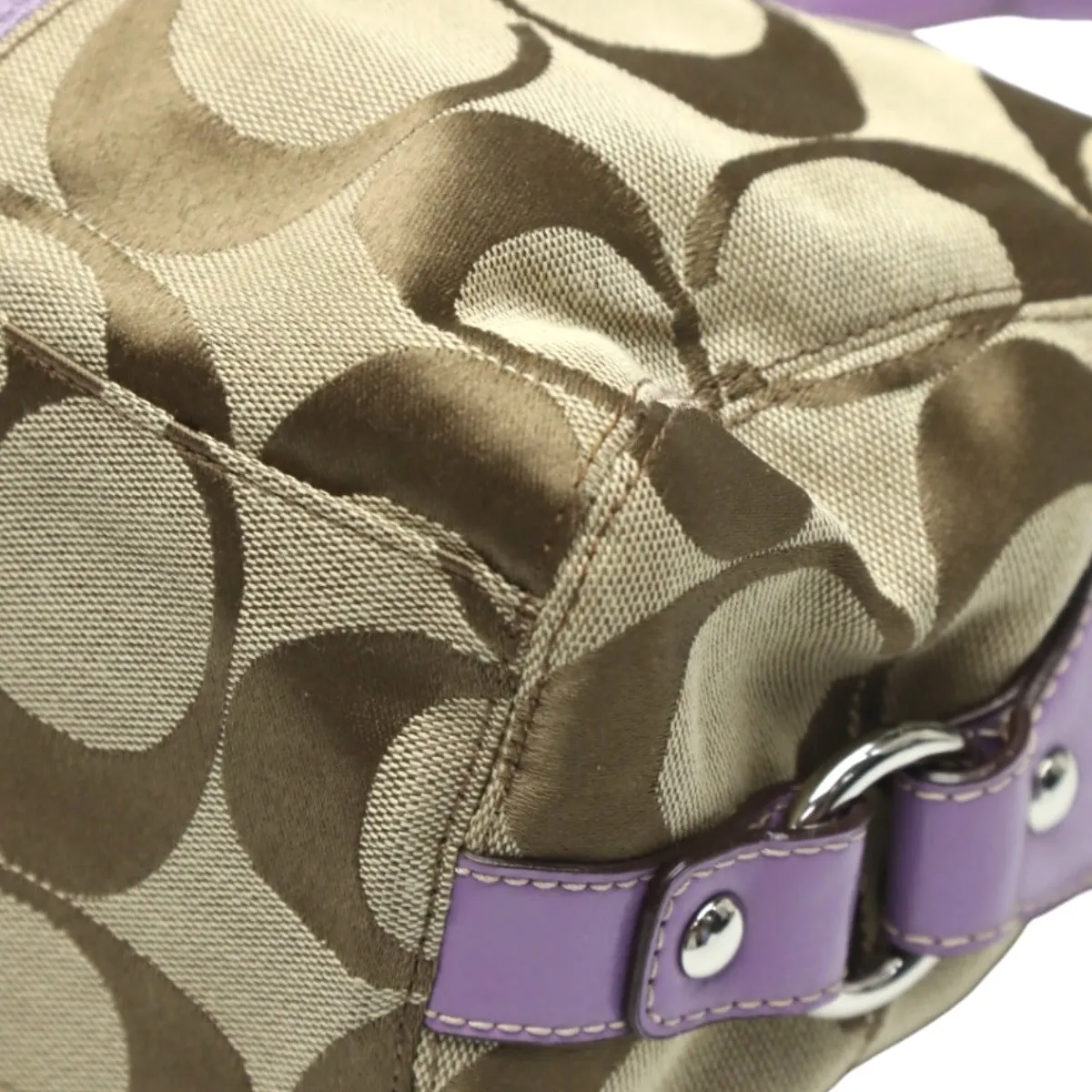 COACH Shoulder Bag F17432 leather Khaki x purple 2WAY Big signature Crossbody Women Used