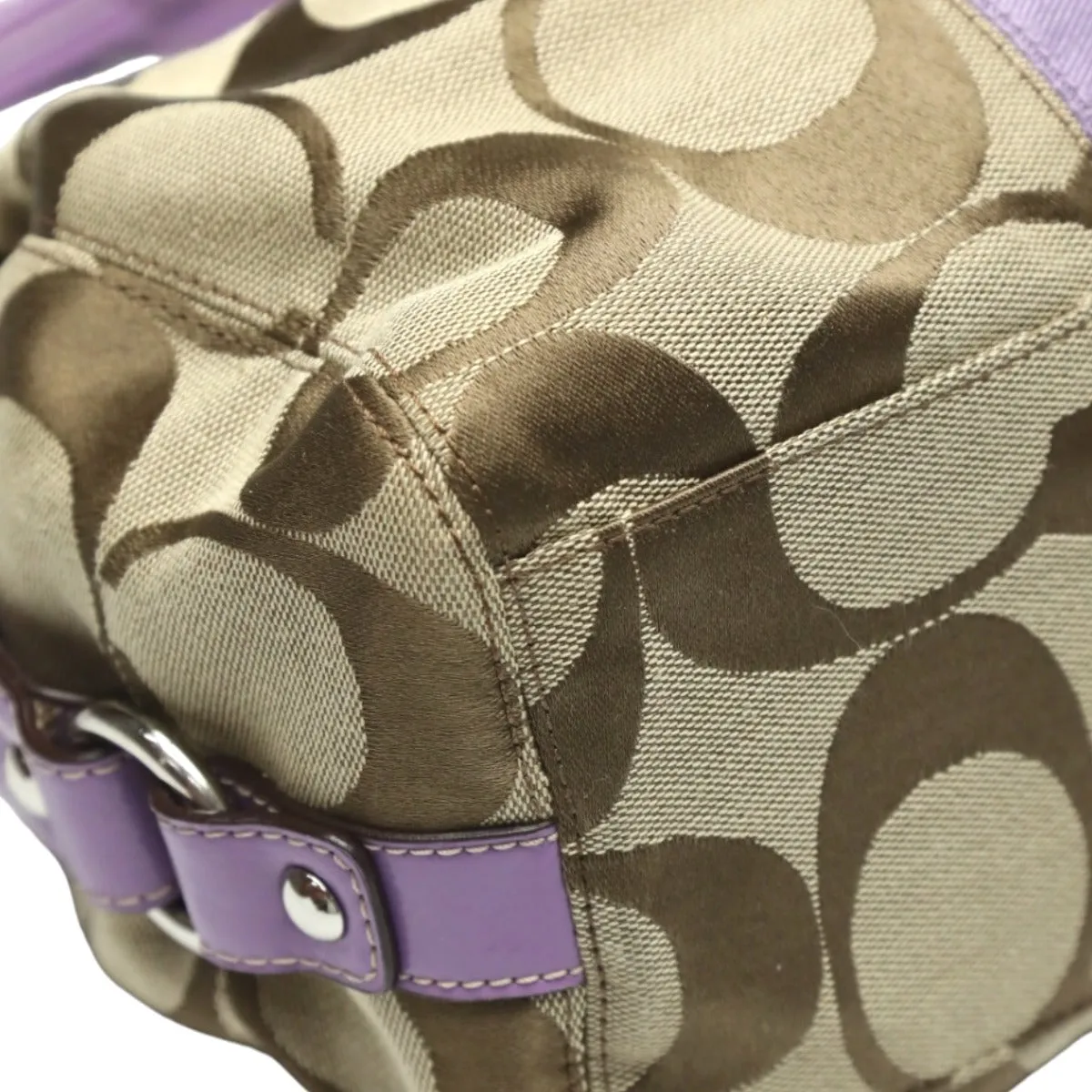 COACH Shoulder Bag F17432 leather Khaki x purple 2WAY Big signature Crossbody Women Used