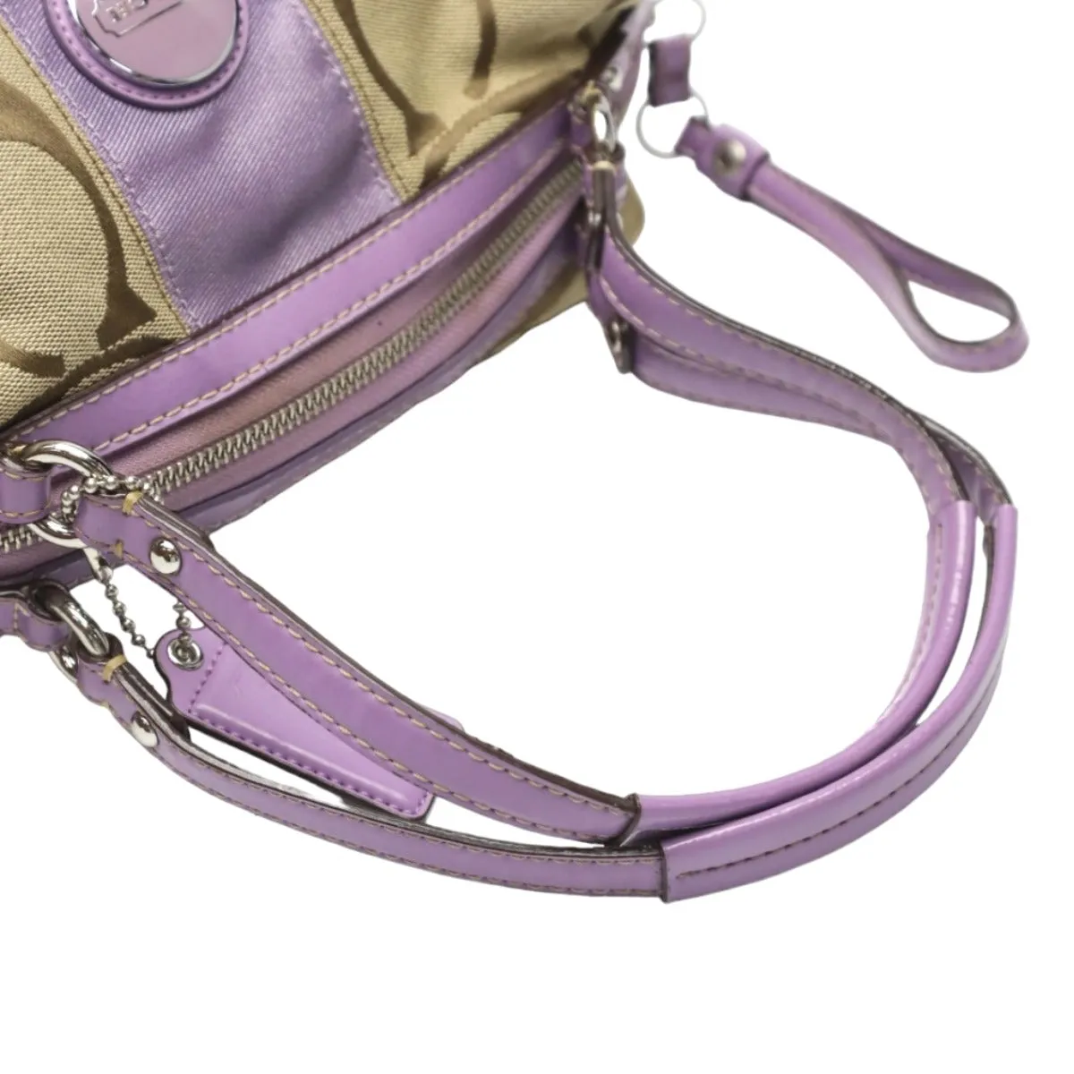 COACH Shoulder Bag F17432 leather Khaki x purple 2WAY Big signature Crossbody Women Used
