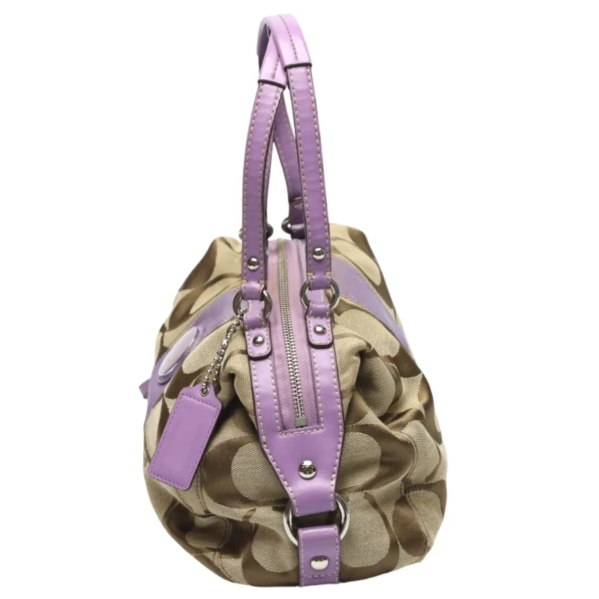 COACH Shoulder Bag F17432 leather Khaki x purple 2WAY Big signature Crossbody Women Used