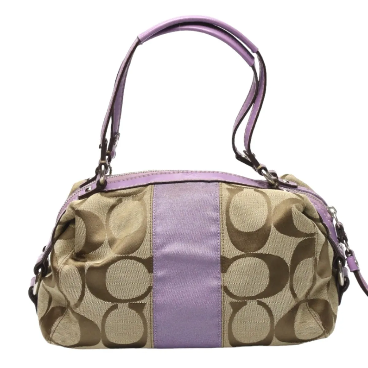 COACH Shoulder Bag F17432 leather Khaki x purple 2WAY Big signature Crossbody Women Used