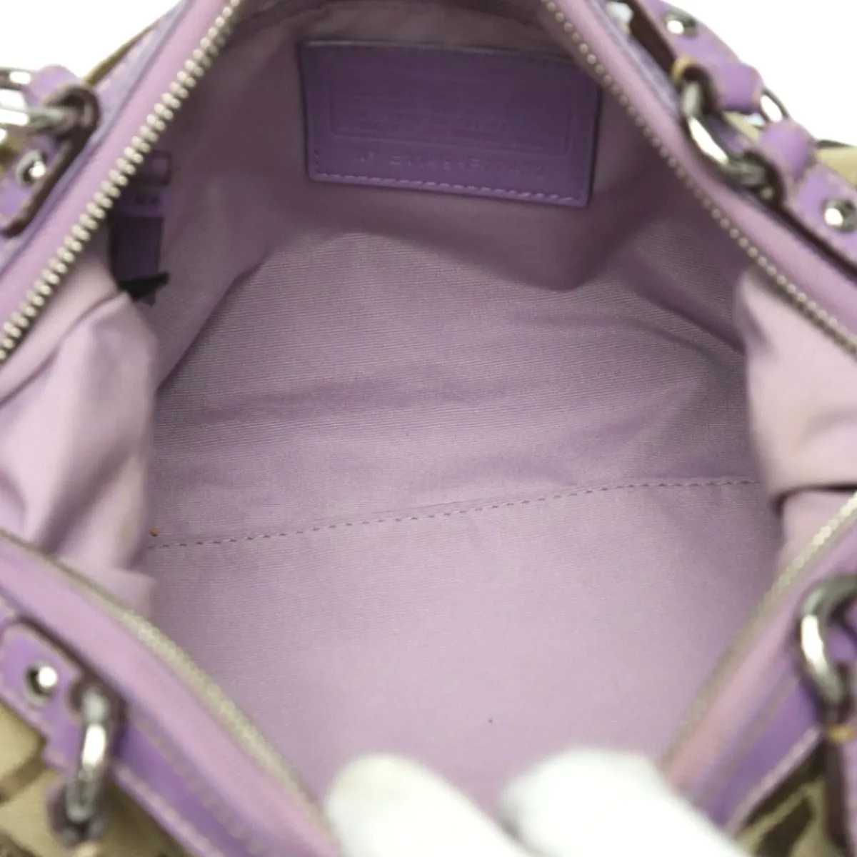 COACH Shoulder Bag F17432 leather Khaki x purple 2WAY Big signature Crossbody Women Used