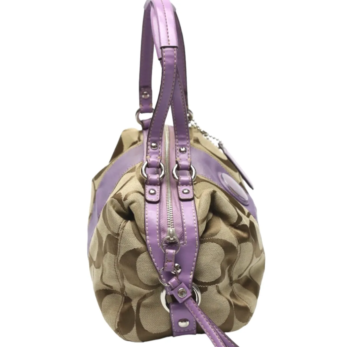 COACH Shoulder Bag F17432 leather Khaki x purple 2WAY Big signature Crossbody Women Used